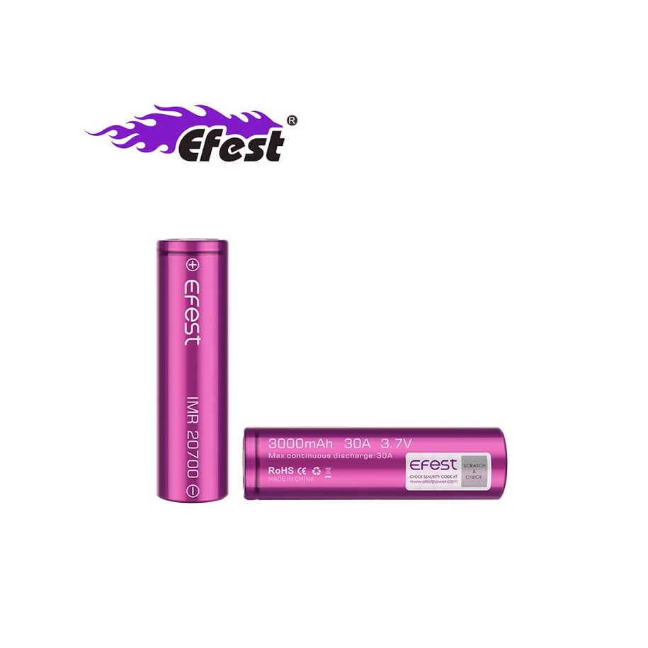 Accu 3000 mAh Efest 20700 IMR - Purple - Flat Top - 30 A